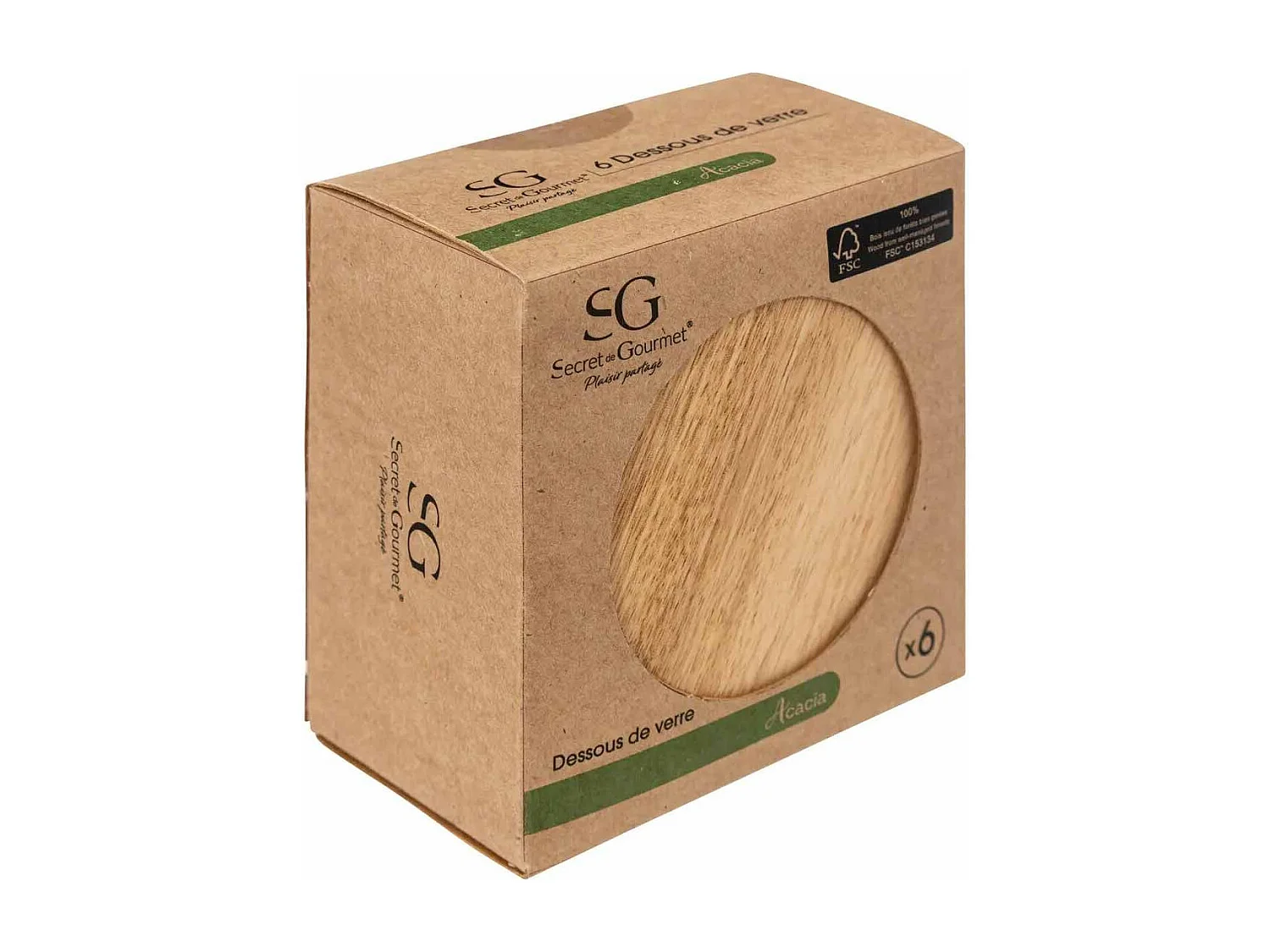 Lot de 6 Dessous de Verre "Acacia" 10cm Marron