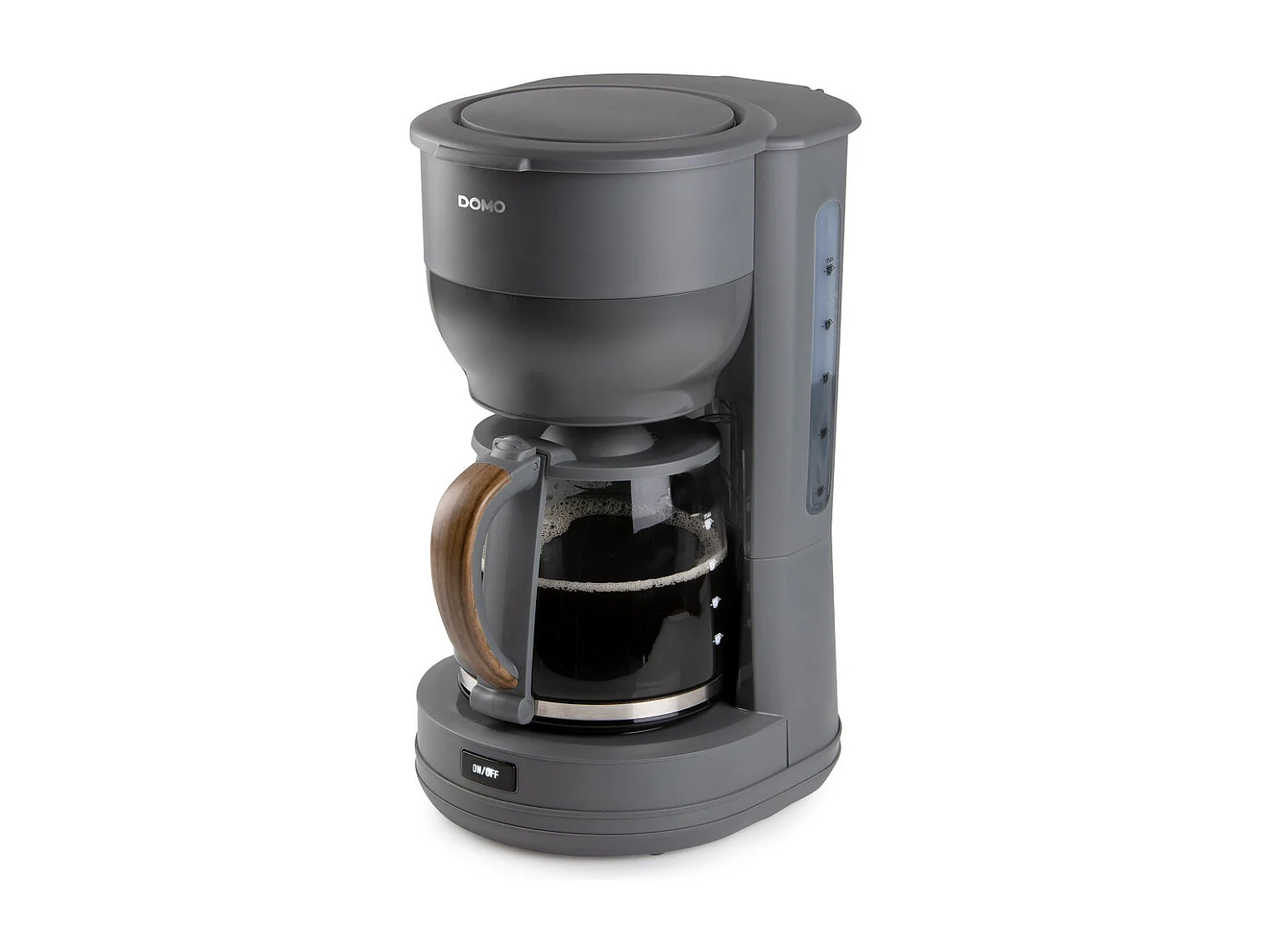 Cafetera de filtro DOMO DO754K 1,25L 10 tazas diseño gris mate y madera, 1000W, jarra de vidrio, apagado automático