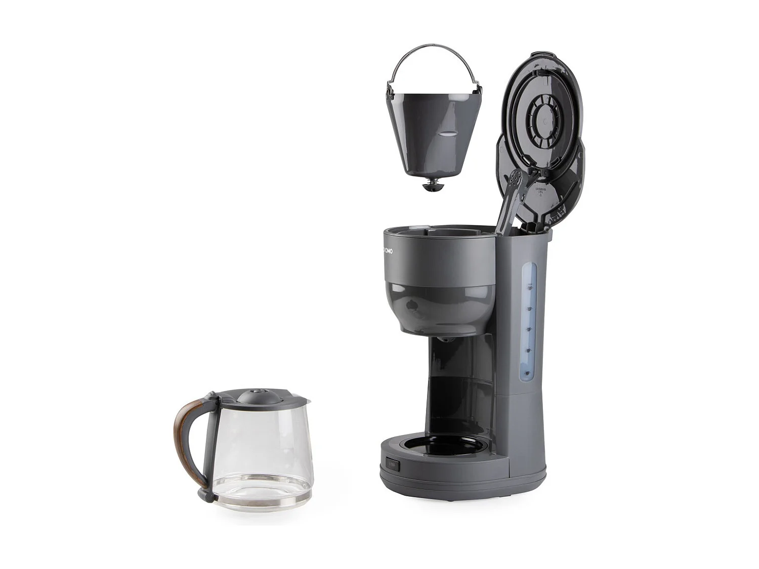 Cafetera de filtro DOMO DO754K 1,25L 10 tazas diseño gris mate y madera, 1000W, jarra de vidrio, apagado automático