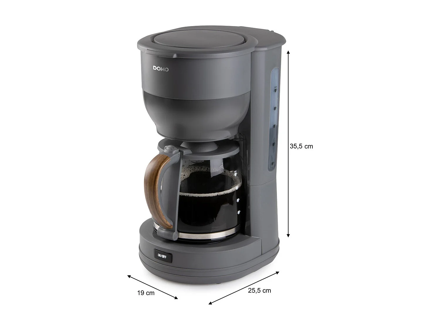 Cafetera de filtro DOMO DO754K 1,25L 10 tazas diseño gris mate y madera, 1000W, jarra de vidrio, apagado automático