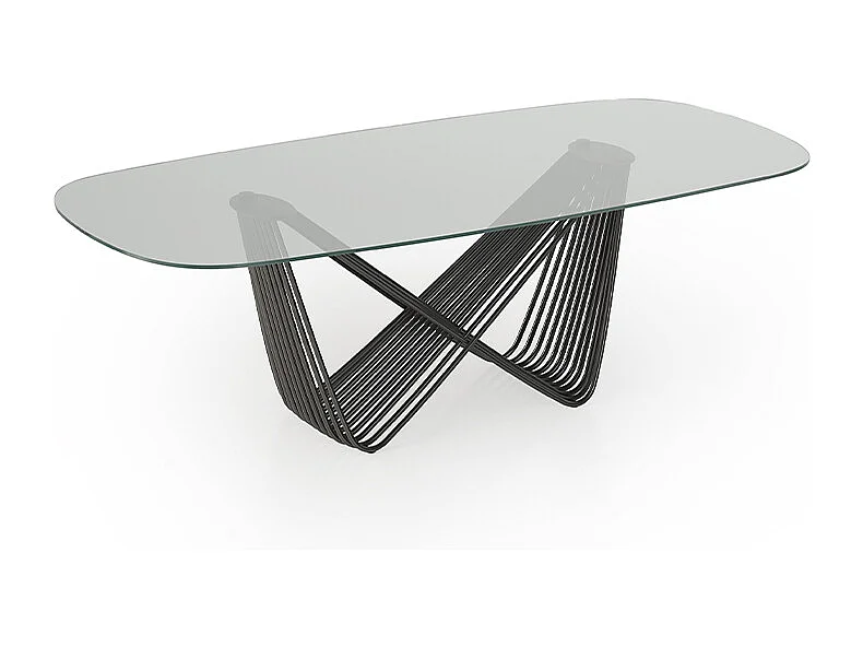 Surface de table en verre Tenso Tenso fixe, base gris charbon, et surface en verre extra-transparent transp. Trempé, 180 x 90, épaisseur de 12 mm