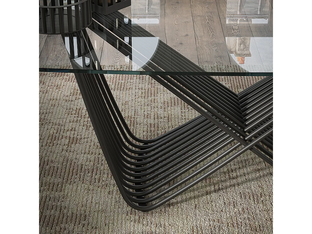 Surface de table en verre Tenso Tenso fixe, base gris charbon, et surface en verre extra-transparent transp. Trempé, 180 x 90, épaisseur de 12 mm