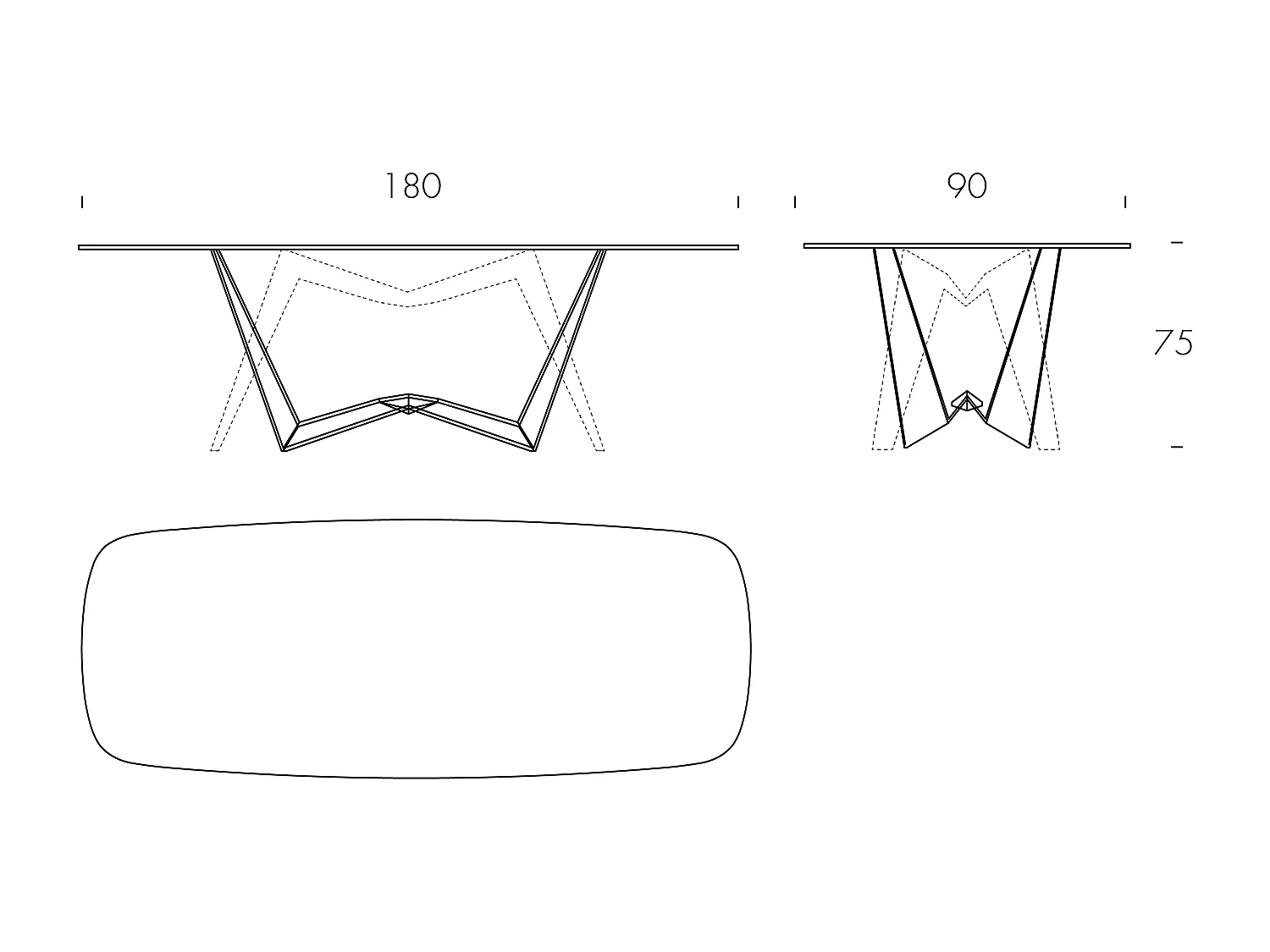 Table à baron inversé fixe, base gris charbon et table en verre trempé transparent