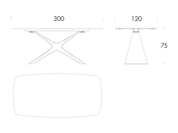 Table fixe en céramique Calliope - Base - Bronze brossé, structure gris charbon, baril incliné, dessus en grès Porcel. Statuaires très hautes