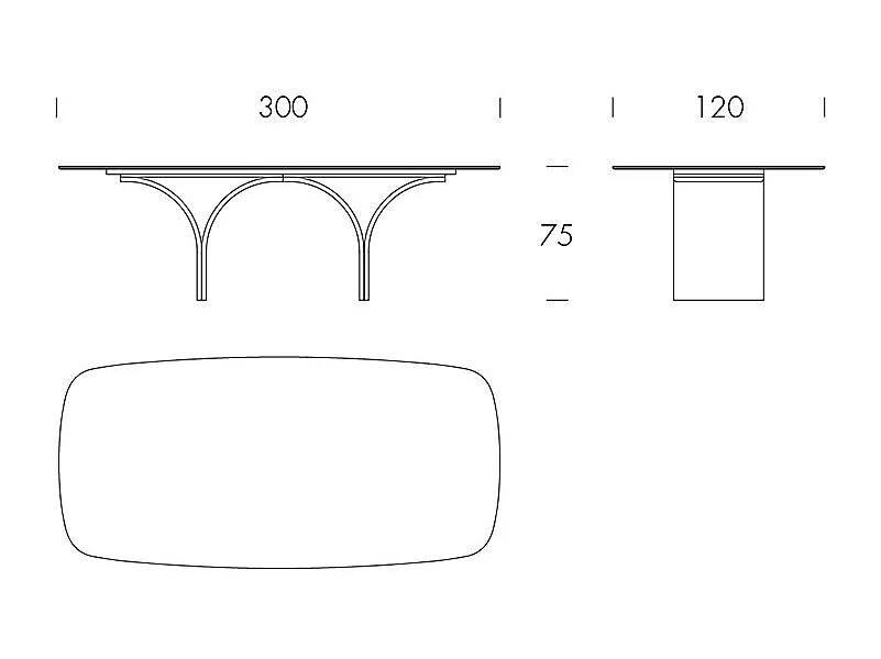 Table fixe Arco Barrel avec fond en chêne foncé et plateau en grès Emperador