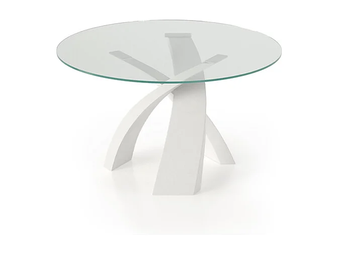 Tavolo Tondo Eliseo Con Base Bianca Opaca E Piano In Vetro Trasparente Ø 120 Spessore 12Mm