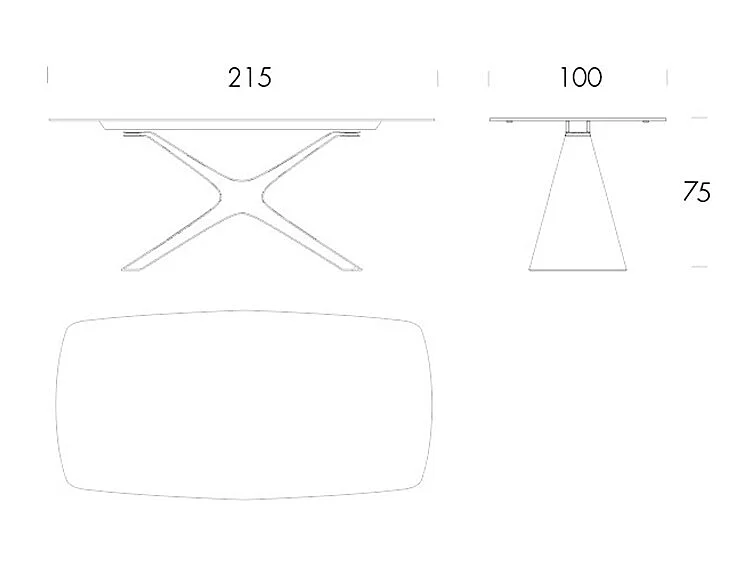 Table fixe en céramique Calliope - Base - Bronze brossé, structure gris charbon, canon avec bord incliné, plateau en porcelaine Macchiavecchia mate