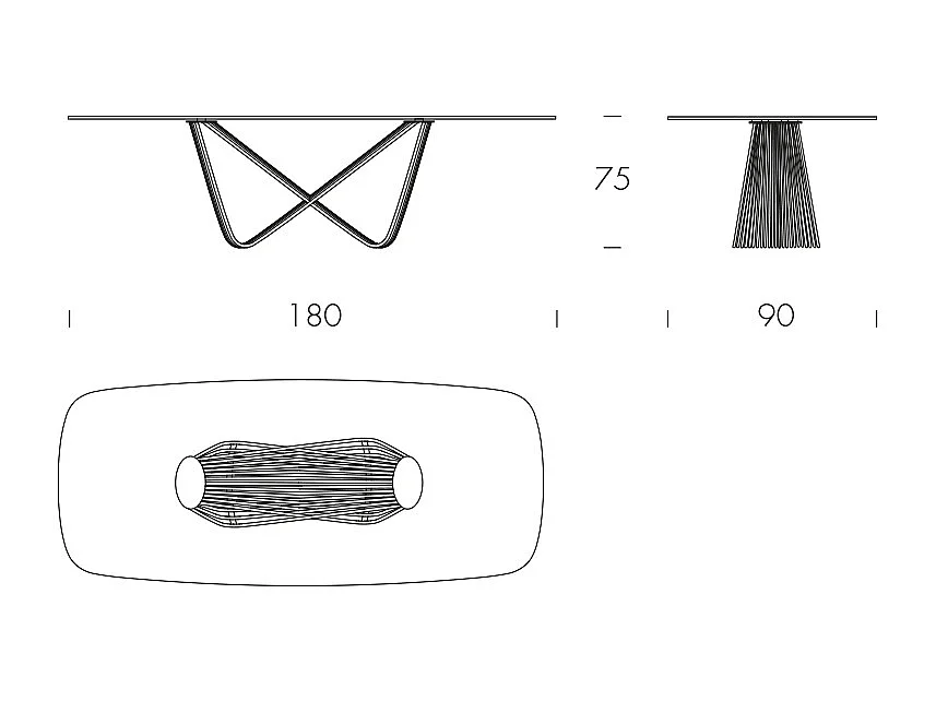Table fixe Tenso Tonneau Base en verre Pierre de bronze et dessus Verre extra-transparent Transp. Trempé, 180 x 90, épaisseur de 12 mm