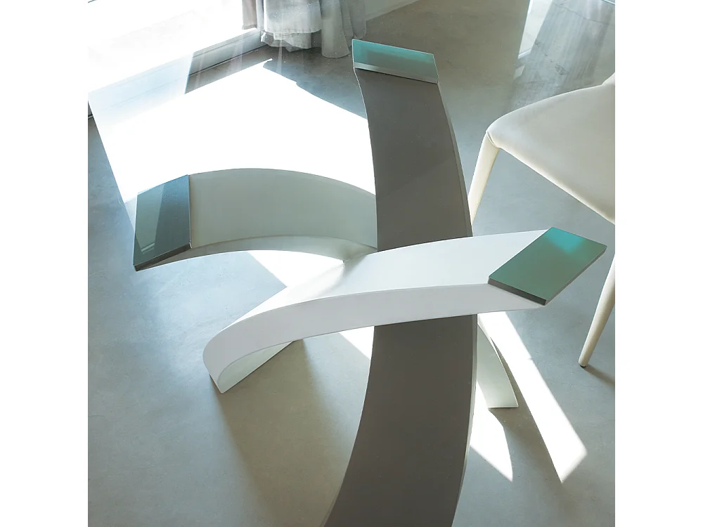 Tavolo Tondo Eliseo Con Base Tricolore (Bianco,Beige,Fango) Piano In Vetro Trasparente Ø 120 Spessore 12Mm