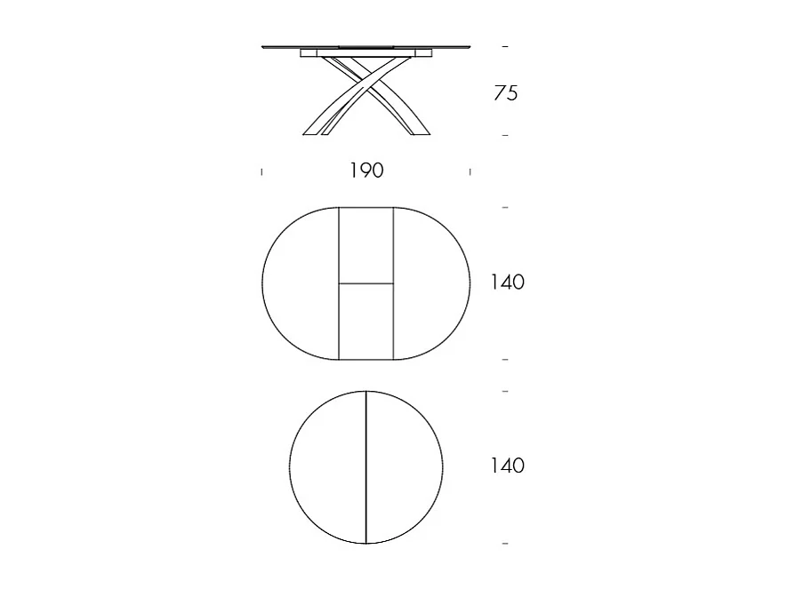 Table ronde ronde style en céramique ronde extensible Cabone Base grise et plateau en grès travertin argenté Ø 140/190 x 140