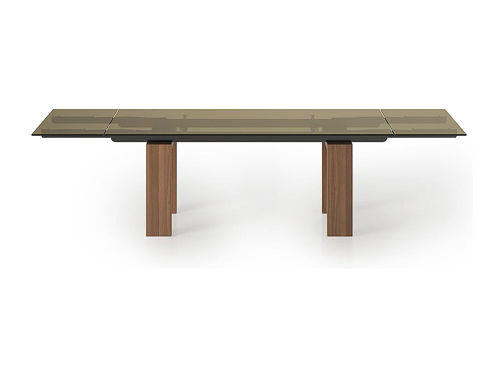 Table extensible en verre Brooklyn - Canaletto Base en noyer Rail en aluminium Peint en gris charbon Rectangulaire Rectangulaire Verre en bronze