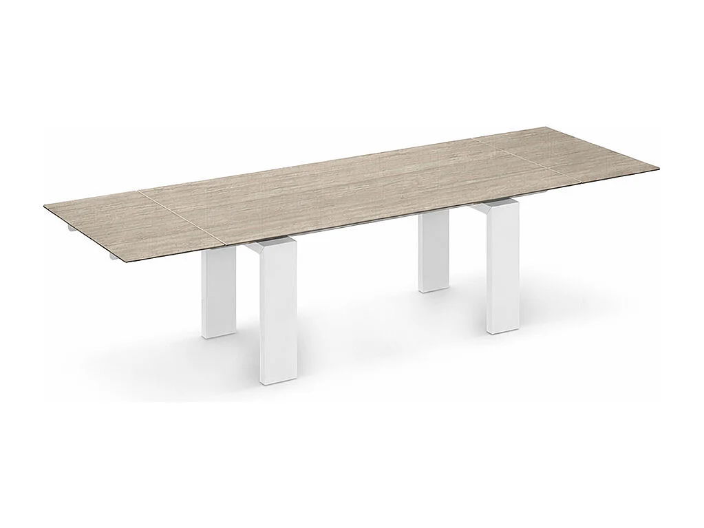Table travertin extensible Brooklyn - Base blanche mat Aluminium peint aluminium Rectangulaire Rectangulaire Trancier blanc Traitin blanc