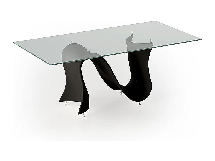 Table à vagues fixe, verre noir brillant, rectangle régulier, verre trempé transparent 180 x 90 épaisseur 12 mm