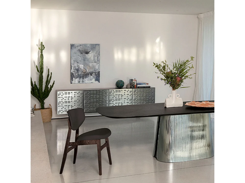 Zoe Chair - Canaletto walnoot structuur, donkerbruine nubuck eco-leer, standaardversie, bijpassende vouwen