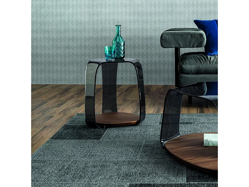 Tavolino Chakra - Vetro Fume, Noce Canaletto