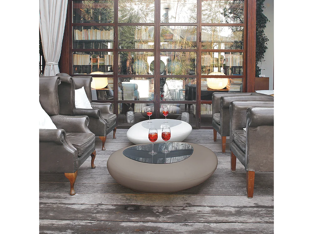 Table basse Kos Structure gris colombe et plateau en verre fumé