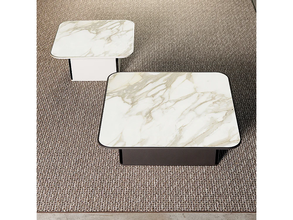 Bloom salontafel matte witte structuur Glanzend crème porselein steengoed bovenblad 81 x 81 H. 37