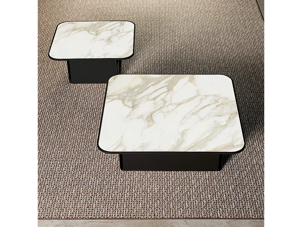 Bloom salontafel matte witte structuur Matt Creme porselein steengoed bovenblad 81 x 81 H. 37