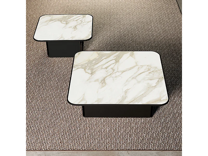 Bloom salontafel matte witte structuur Matt Creme porselein steengoed bovenblad 81 x 81 H. 37