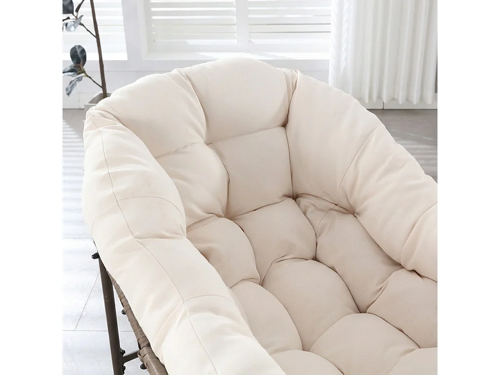 Fauteuil à bascule extérieur blanc, grand fauteuil œuf en osier pour jardin, avec coussin épais, moderne salon de détente