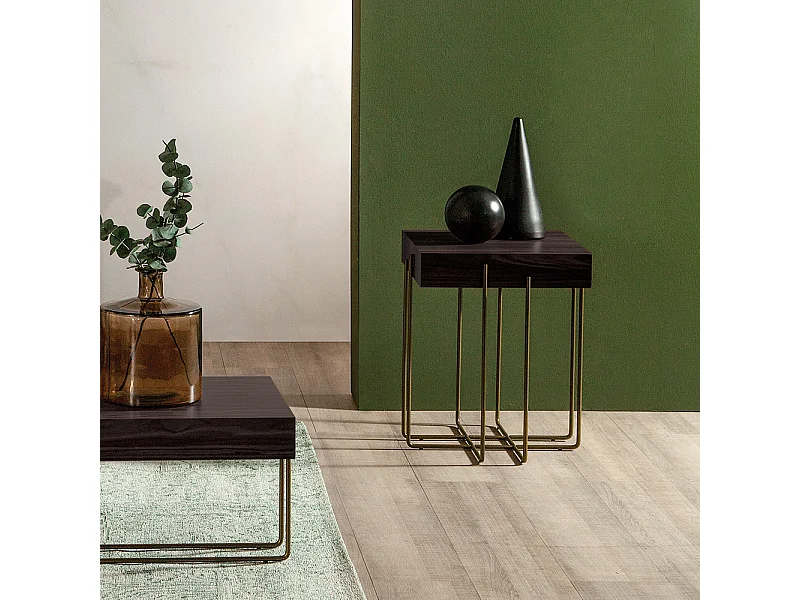 Cruz salontafel - donker eikenhouten blad, geschilderde bronzen steen