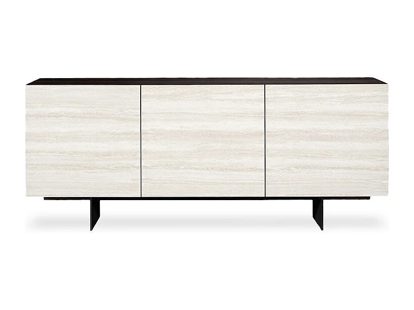 Fond de buffet Ophelia à 3 portes en travertin gris charbon et blanc