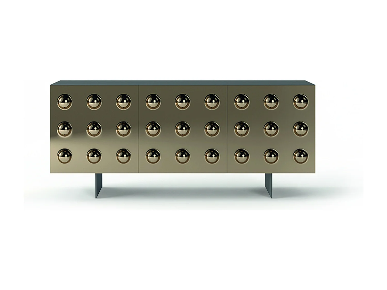 Buffet en pierre 3 portes avec base gris charbon et portes miroir bronzées