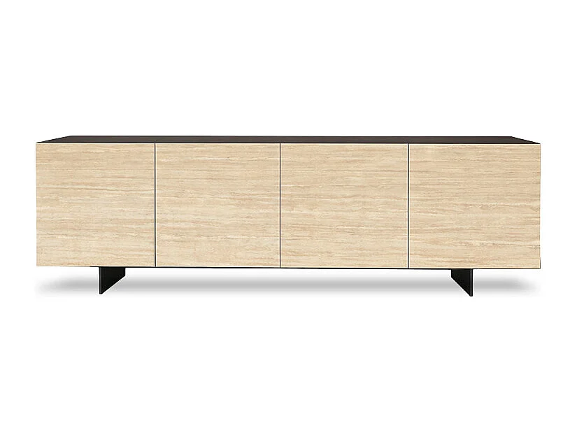 Base de buffet Ophelia à 4 portes gris charbon et portes en travertin beige