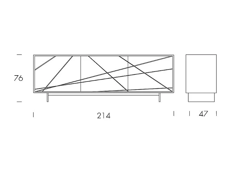 Buffet Maya à 3 portes, base métallique couleur bronze et finition noyer Canalletto, étagères intérieures en verre extra-transparent