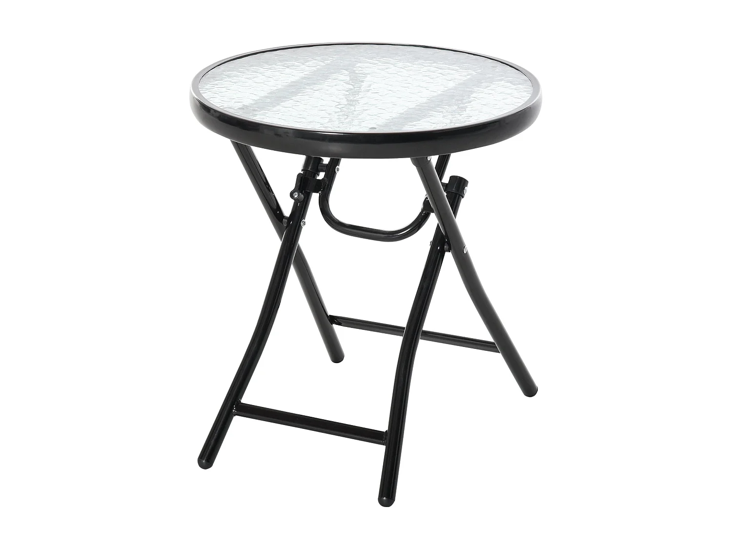 Table de jardin ronde noire, pliante, table d’appoint en métal avec plateau en verre, Ø45 cm