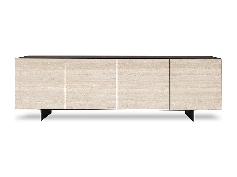 Base de buffet Ophelia à 4 portes en travertin gris charbon et blanc