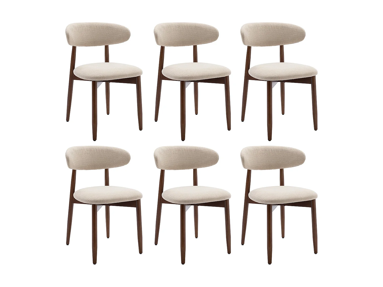 Set van 6 beige eetkamerstoelen SMARTUE  – Massief houten poten, gebogen rugleuning, stoffen zitting