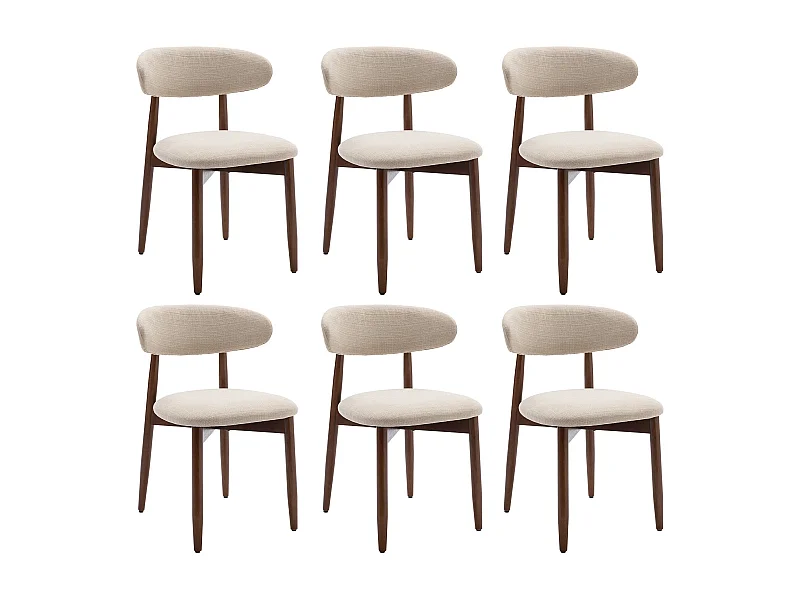 Set van 6 beige eetkamerstoelen SMARTUE  – Massief houten poten, gebogen rugleuning, stoffen zitting