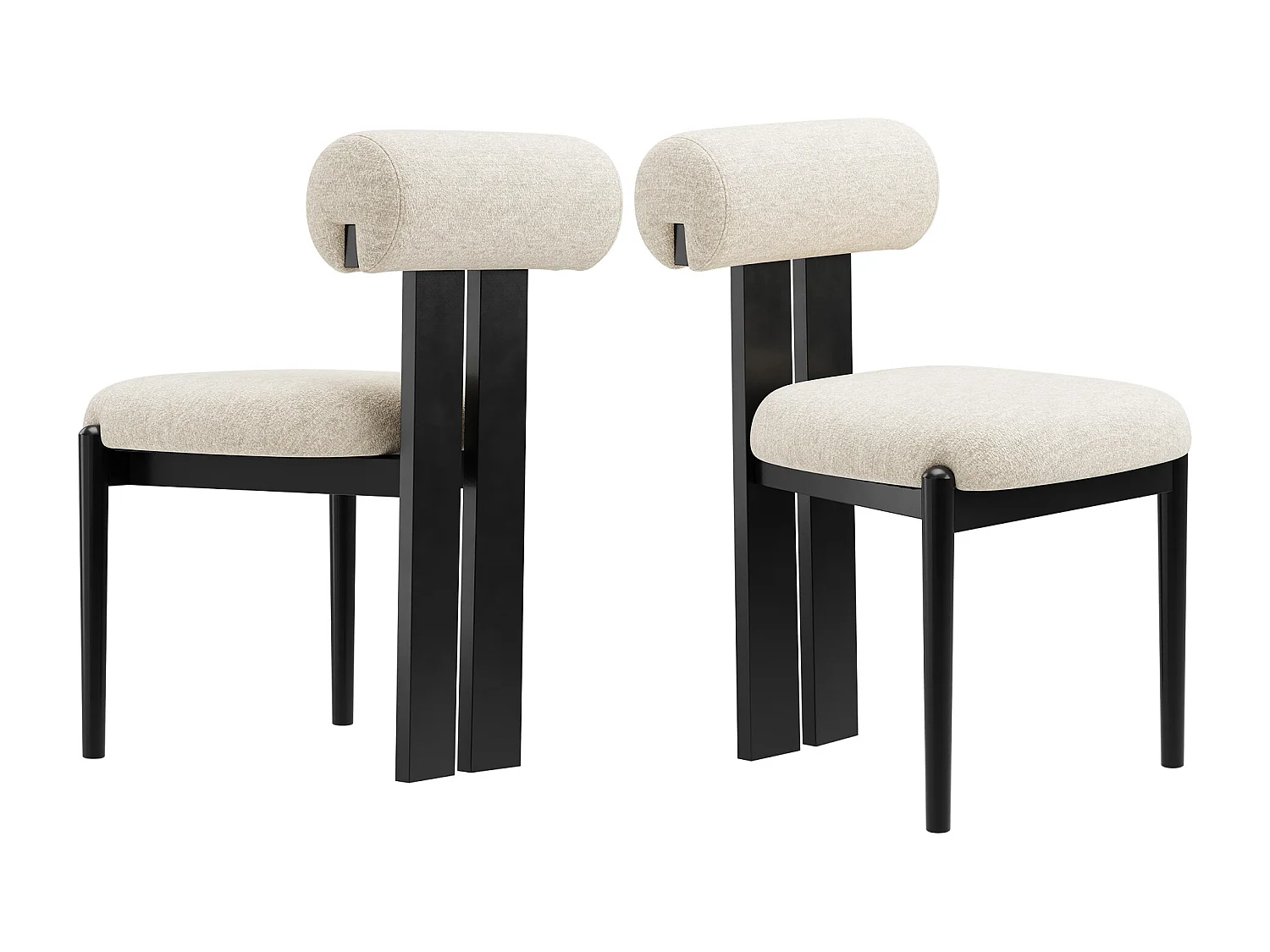 Lot de 2 chaises de salle à manger modernes, dossier cylindrique, cadre en bois, pieds bois noir, Beige