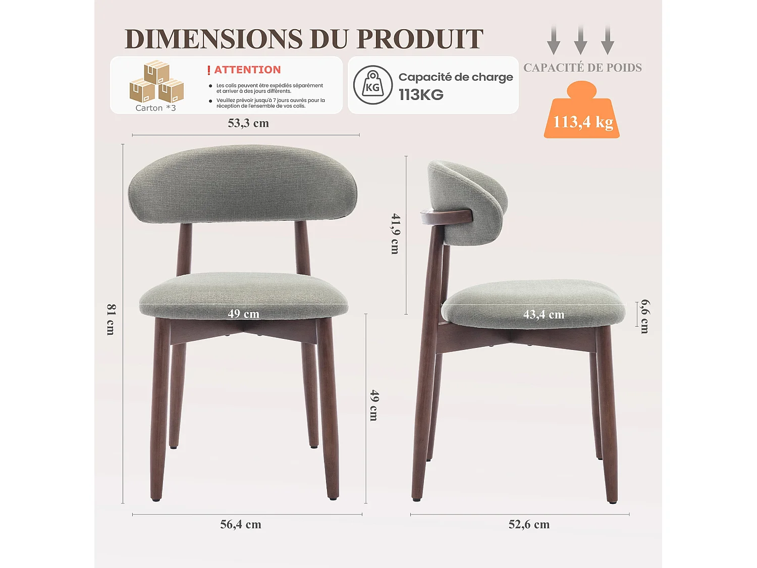 Lot de 6 chaises de salle à manger vert clair SMARTUE – Pieds en bois massif, dossier incurvé, assise en tissu