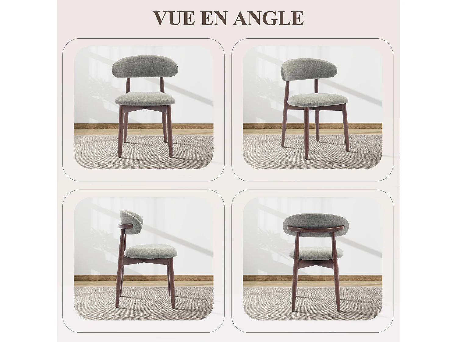 Lot de 6 chaises de salle à manger vert clair SMARTUE – Pieds en bois massif, dossier incurvé, assise en tissu