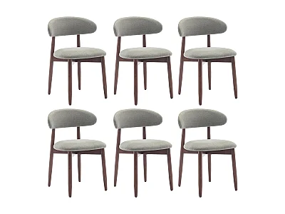 Set van 6 lichtgroene eetkamerstoelen SMARTUE – Massief houten poten, gebogen rugleuning, stoffen zitting