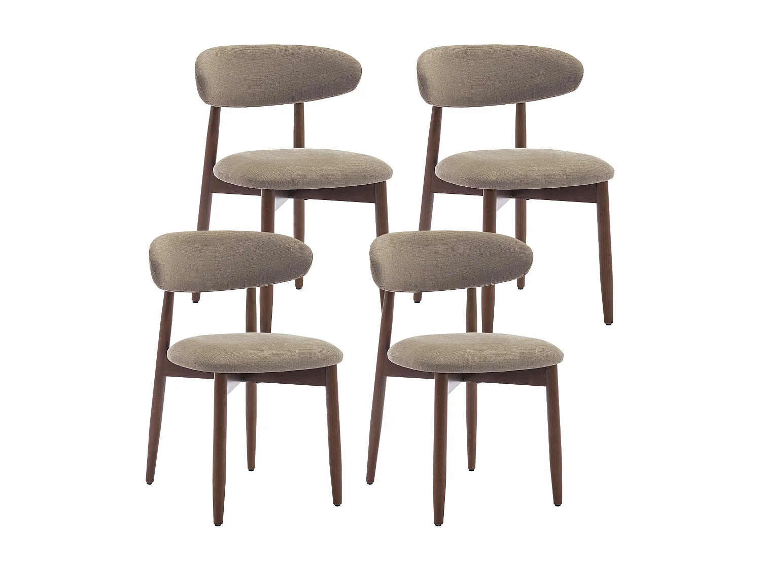 Set van 4 camel eetkamerstoelen SMARTUE – Massief houten poten, gebogen rugleuning, stoffen zitting