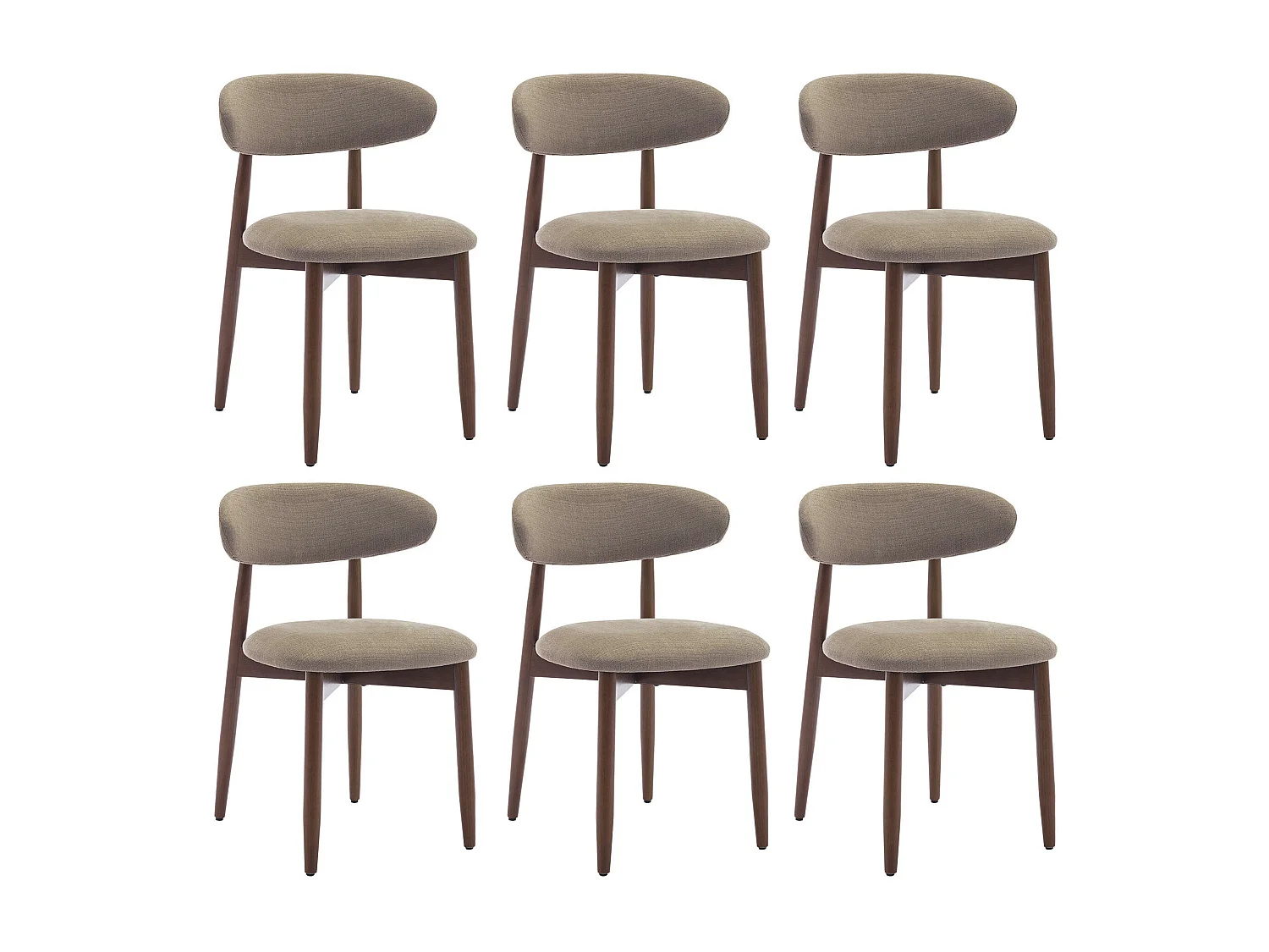 Lot de 6 chaises de salle à manger camel SMARTUE – Pieds en bois massif, dossier incurvé, assise en tissu