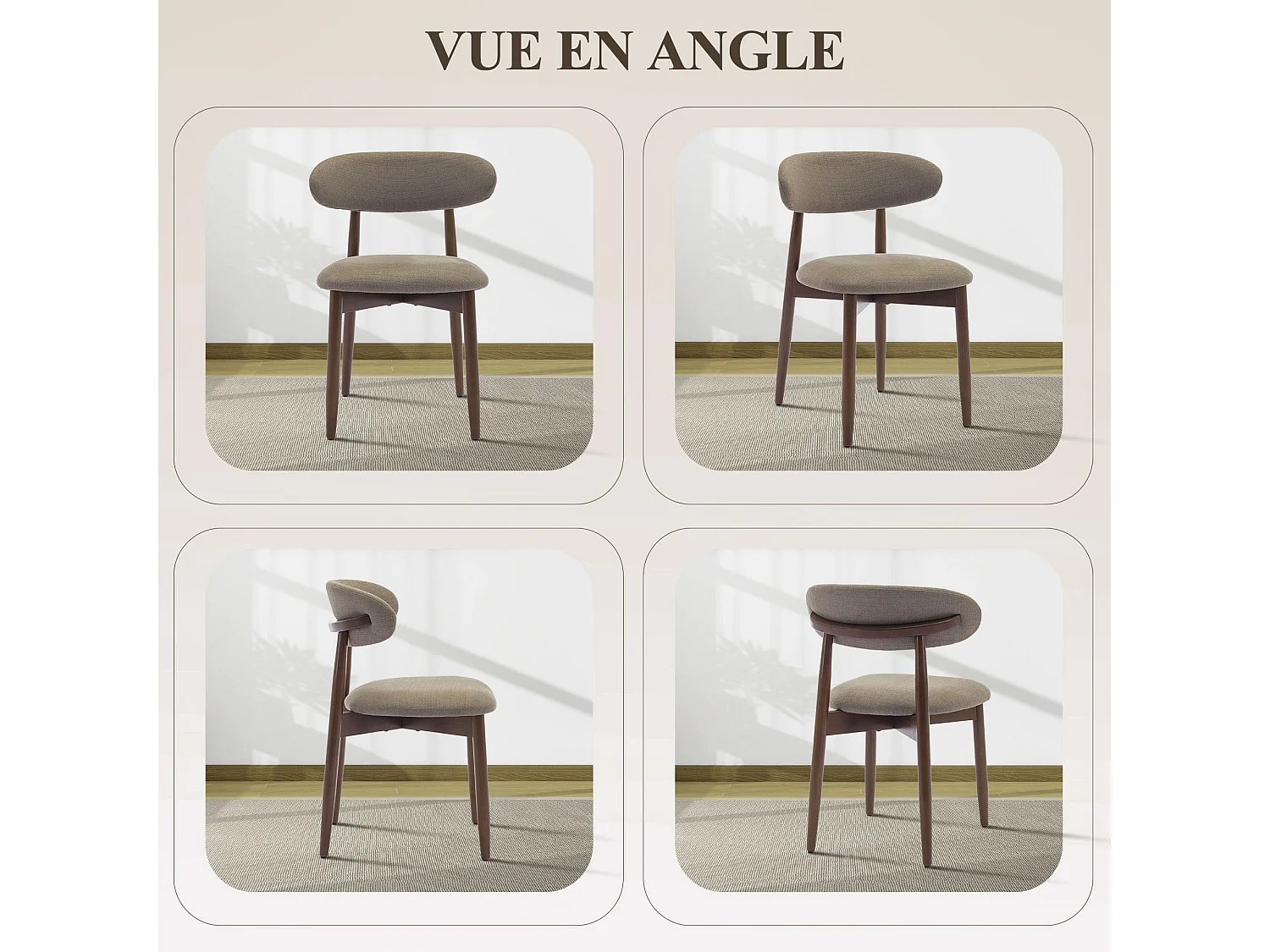 6er-Set Esszimmerstühle Beige SMARTUE – Beine aus Massivholz, gebogene Rückenlehne, Sitz aus Stoff