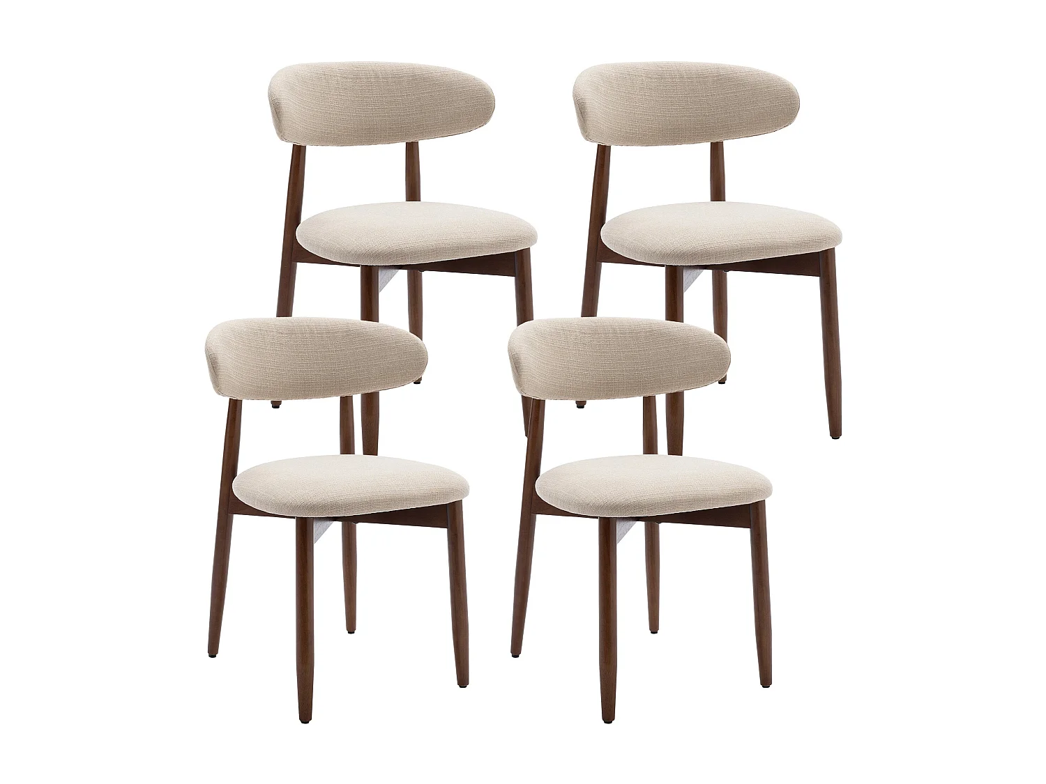 Set van 4 beige eetkamerstoelen SMARTUE  – Massief houten poten, gebogen rugleuning, stoffen zitting