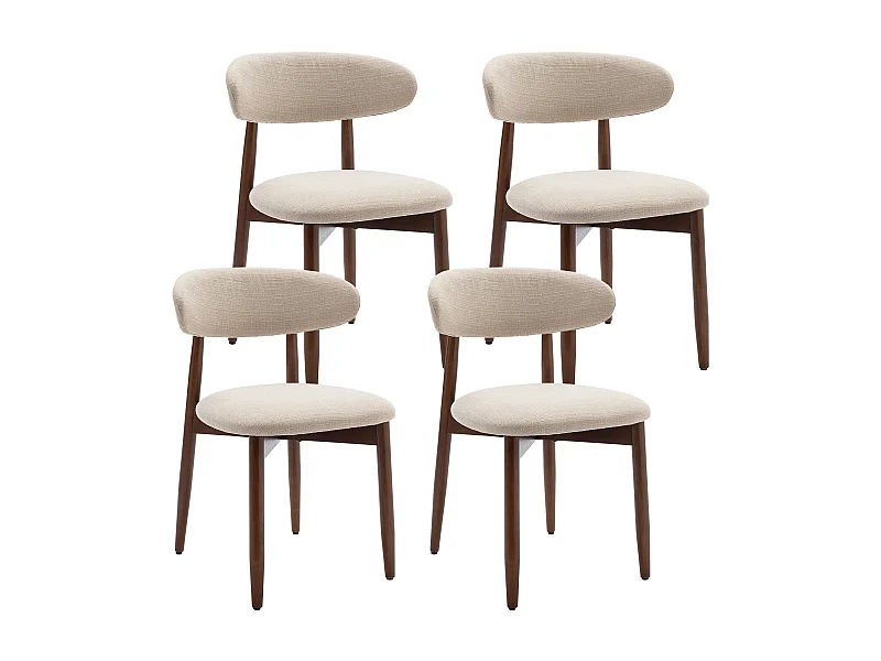 Lot de 4 chaises de salle à manger beige SMARTUE – Pieds en bois massif, dossier incurvé, assise en tissu