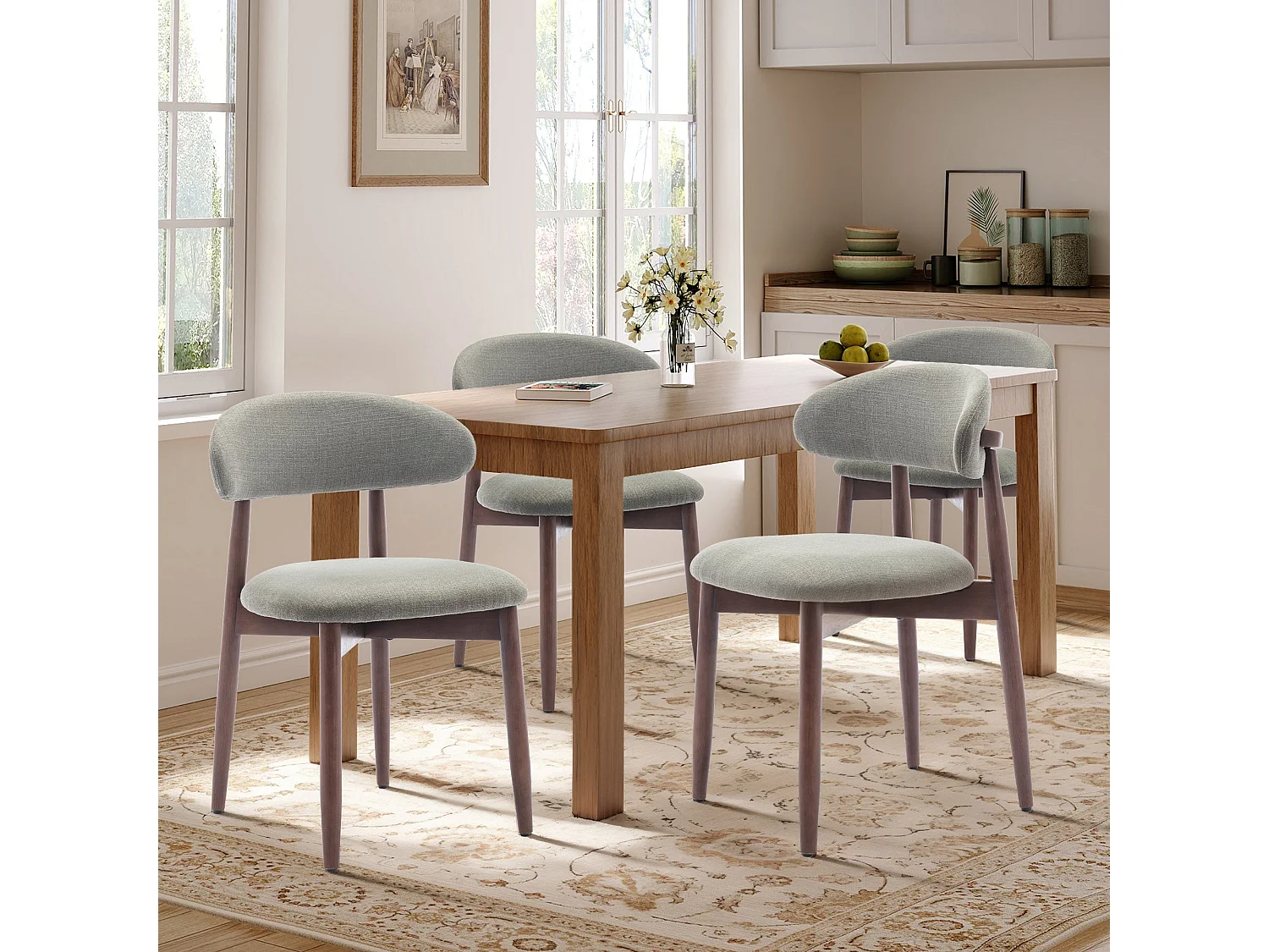 Set van 4 lichtgroene eetkamerstoelen SMARTUE – Massief houten poten, gebogen rugleuning, stoffen zitting