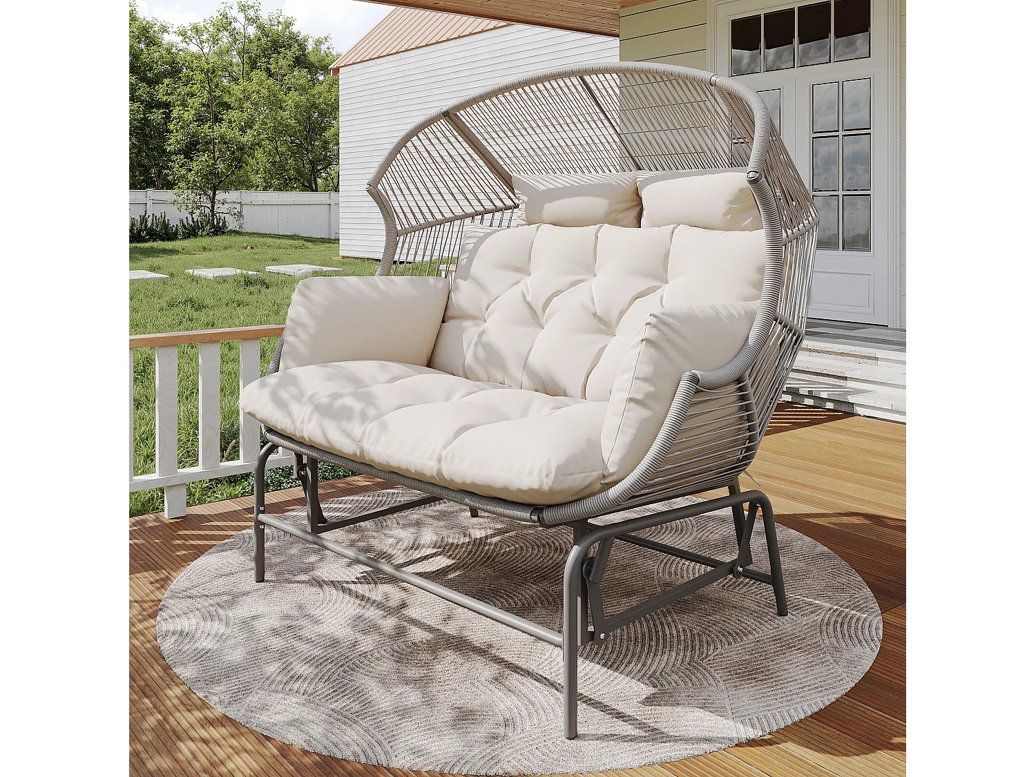 Balancelle de jardin double grise, balancelle d’extérieur,fauteuil œuf suspendu d’extérieur,idéale pour jardin