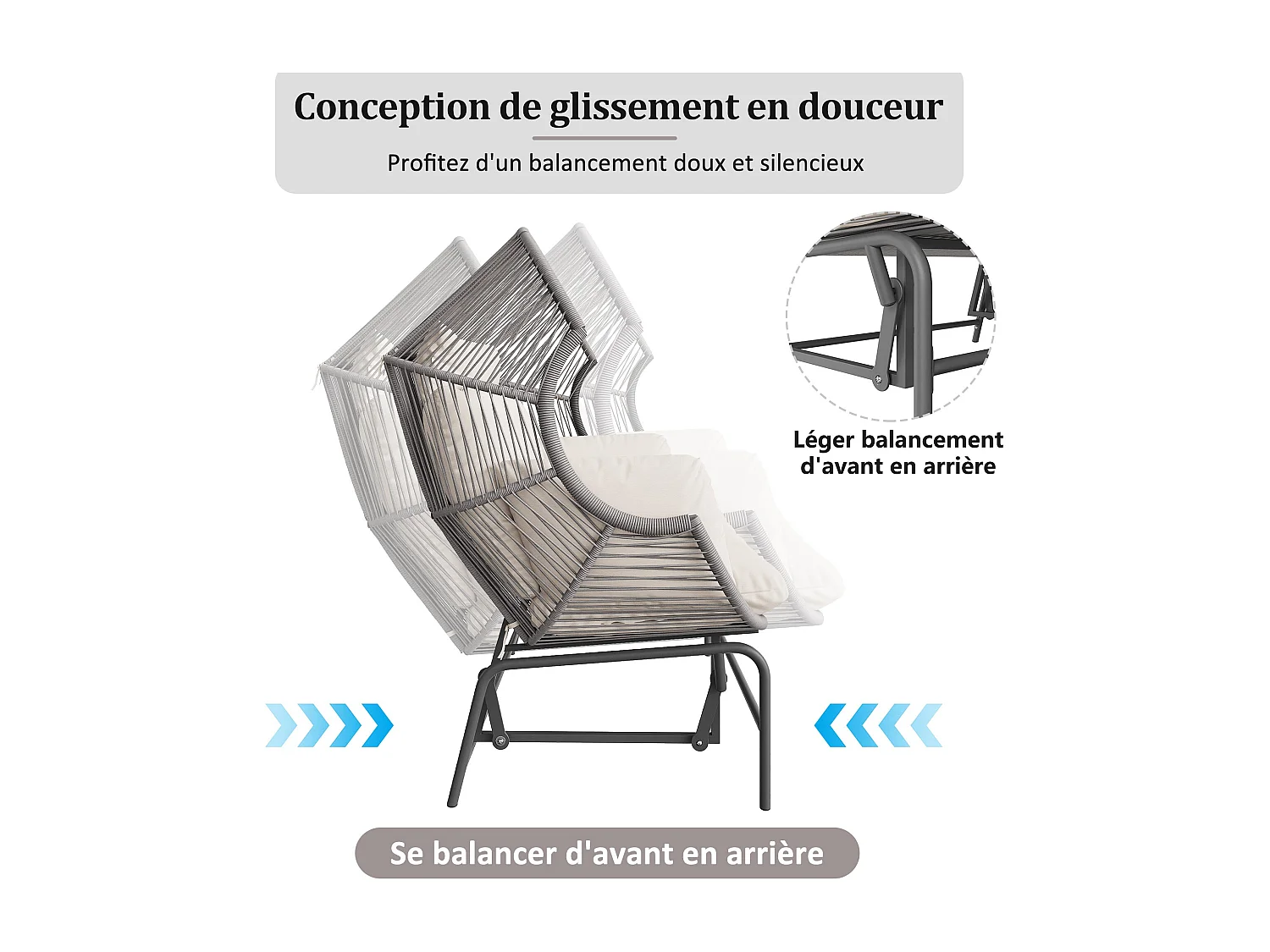 Balancelle de jardin double grise, balancelle d’extérieur,fauteuil œuf suspendu d’extérieur,idéale pour jardin