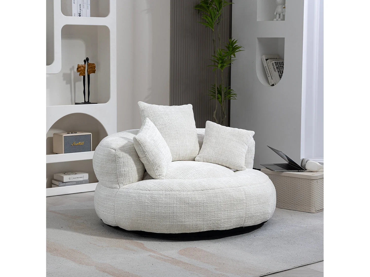 Canapé compressé 1 place, mousse mémoire haute résilience, 3 coussins, beige
