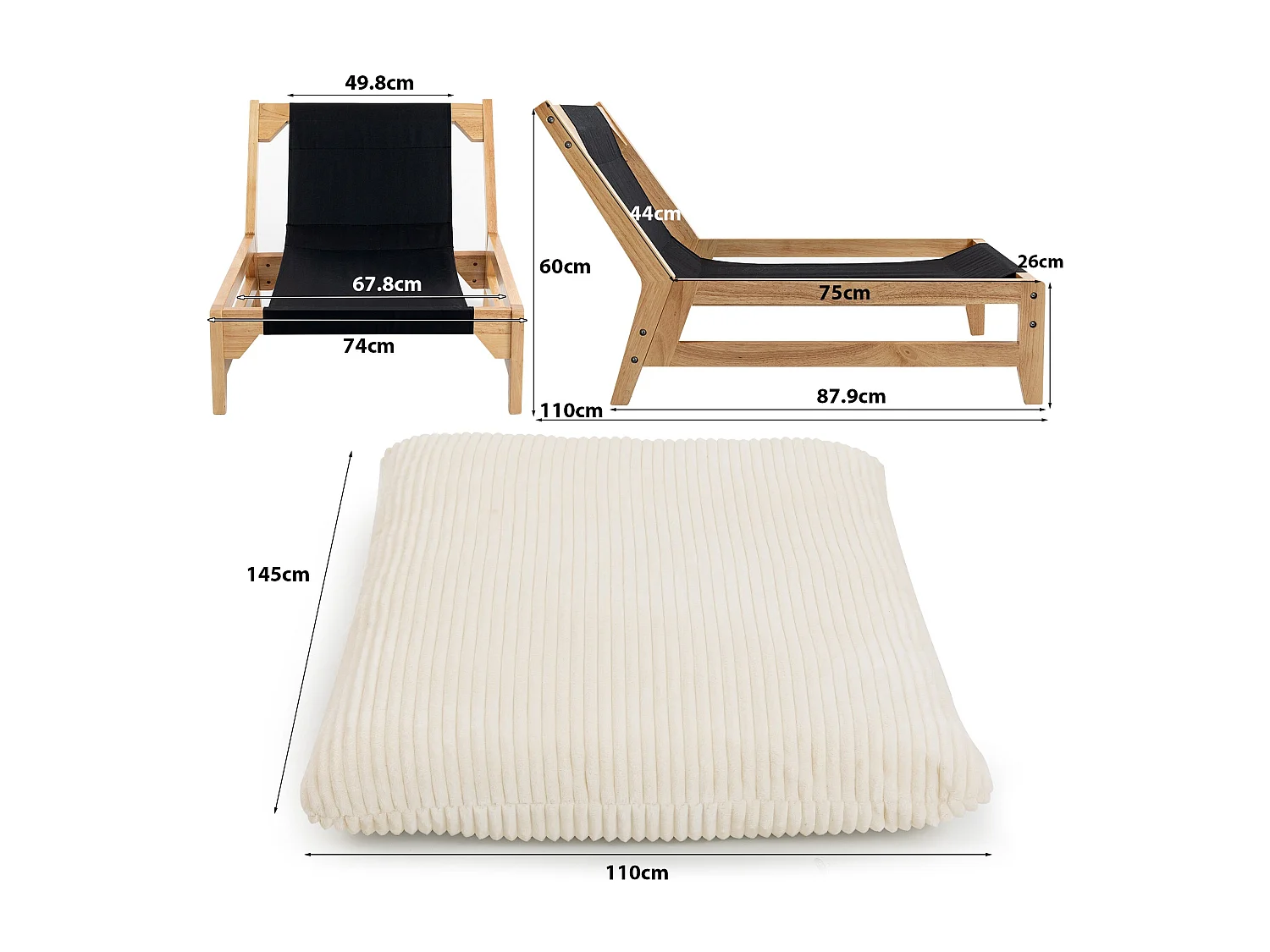 Fauteuil beanbag beige, fauteuil individuel décontracté sans accoudoirs, en tissu côtelé.