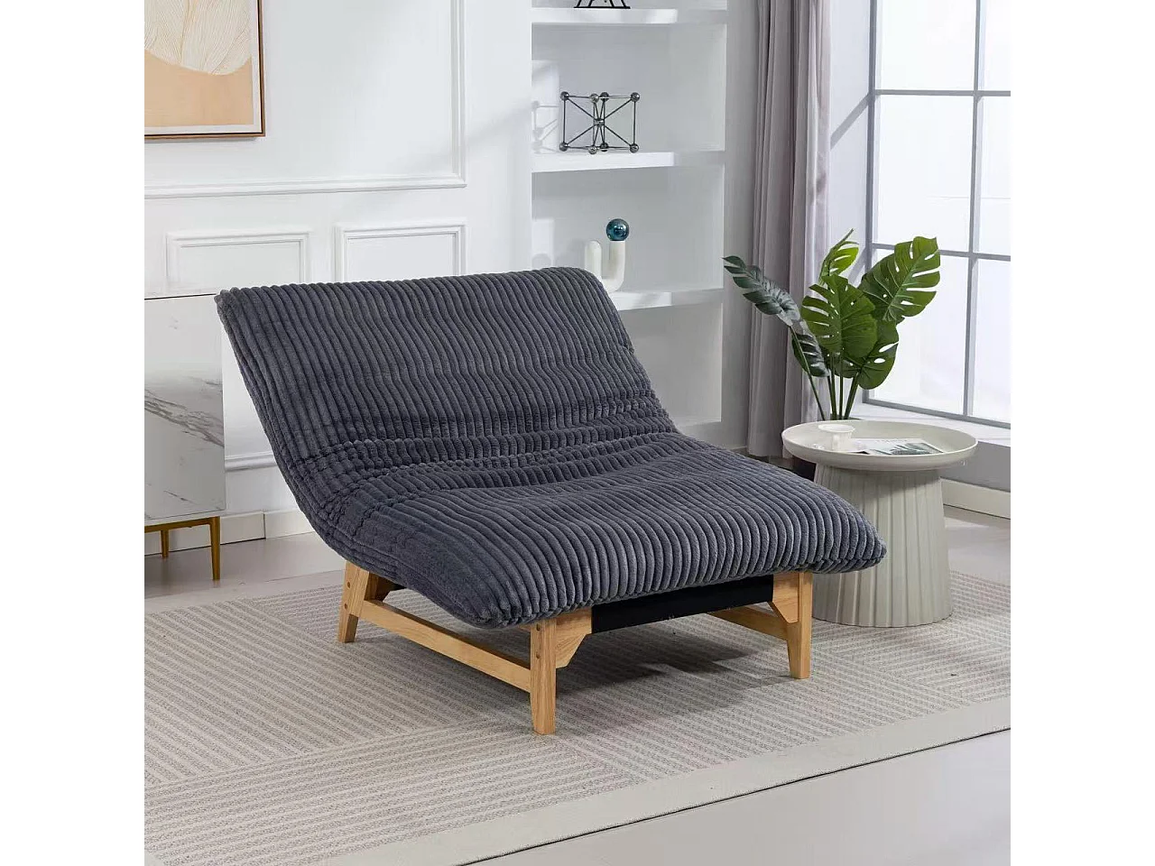 Fauteuil beanbag gris, fauteuil individuel décontracté sans accoudoirs, en tissu côtelé.