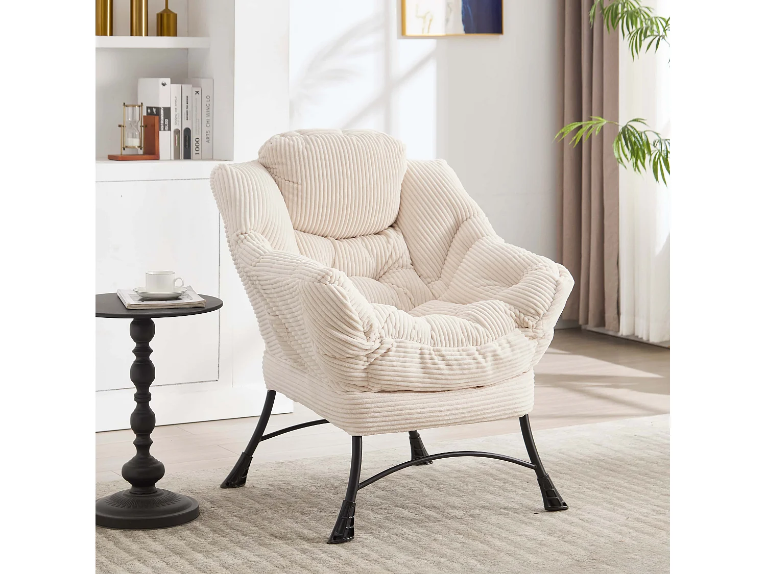Fauteuil Lounge Moderne avec Accoudoirs et Poche Latérale, Fauteuil de Salon Rembourré,Fauteuil d’Angle