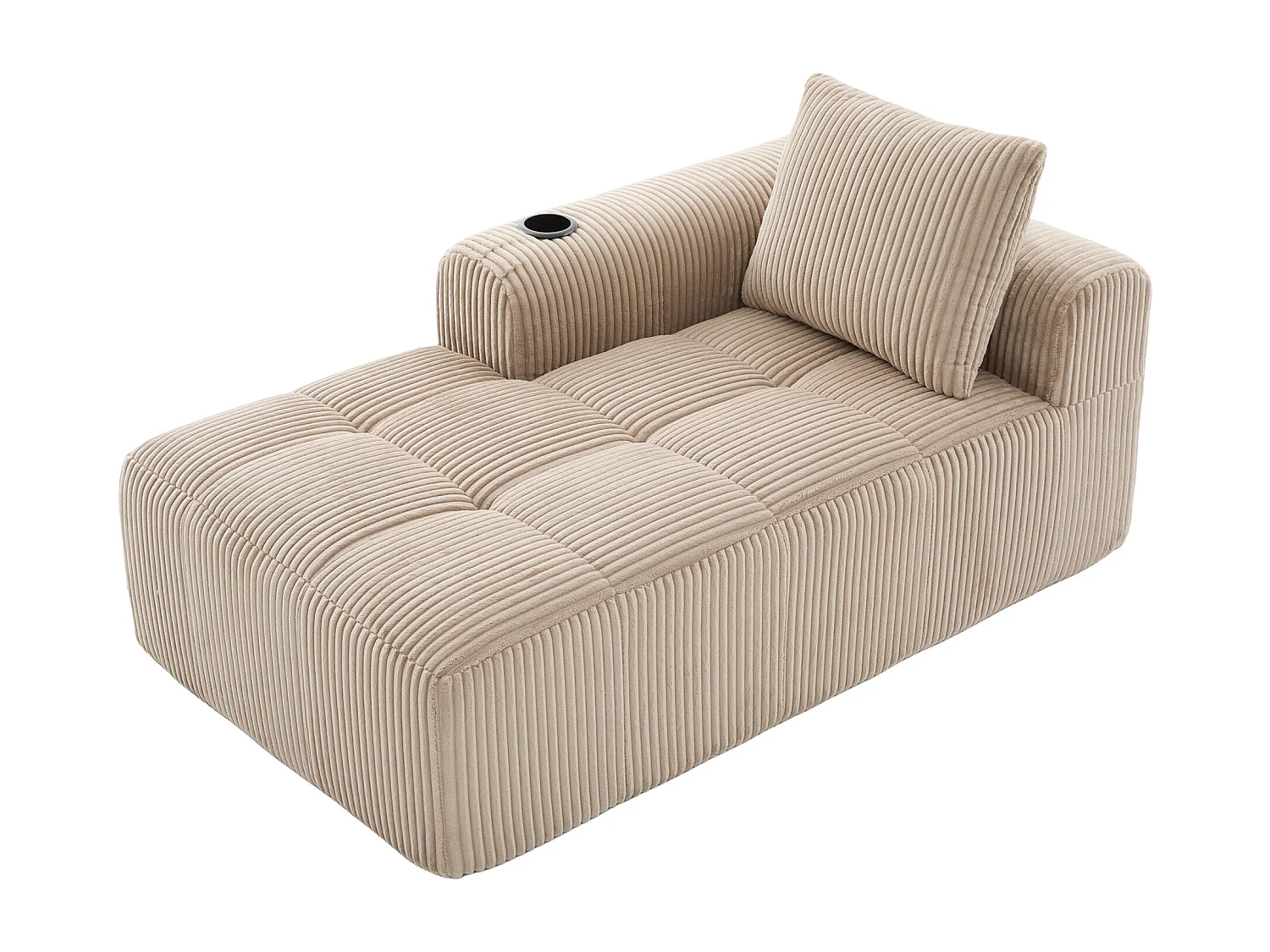 1-zits bank van ribfluweel met bekerhouders en zijvakken, hoogwaardig schuim met veren, compact ontwerp